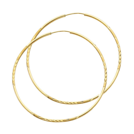 14K Yellow Gold Diamond-Cut 1.5mm Endless Hoop Earrings 55mm on White Background