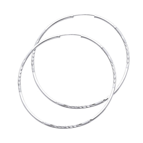 14K White Gold Diamond-Cut 1.5mm Endless Hoop Earrings 45mm on White Background