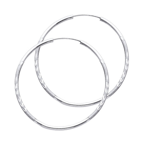 14K White Gold Diamond-Cut 1.5mm Endless Hoop Earrings 38mm on White Background