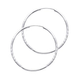14K White Gold Diamond-Cut 1.5mm Endless Hoop Earrings 28mm on White Background