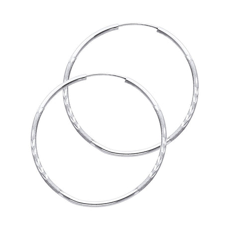 14K White Gold Diamond-Cut 1.5mm Endless Hoop Earrings 28mm on White Background