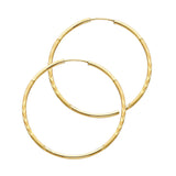 14K Yellow Gold Diamond-Cut 1.5mm Endless Hoop Earrings 28mm on White Background