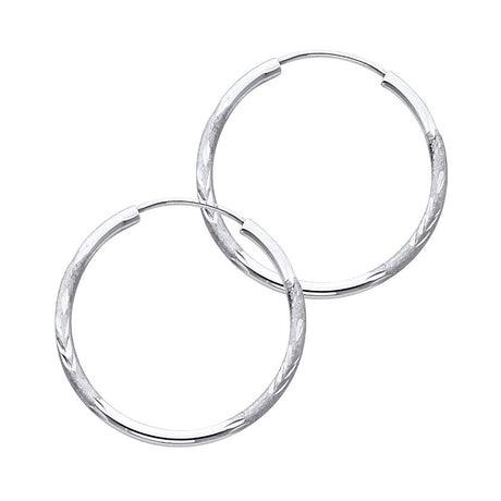 14K White Gold Diamond-Cut 1.5mm Endless Hoop Earrings 23mm on White Background
