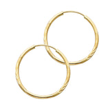 14K Yellow Gold Diamond-Cut 1.5mm Endless Hoop Earrings 23mm on White Background