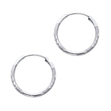 14K White Gold Diamond-Cut 1.5mm Endless Hoop Earrings 19mm on White Background