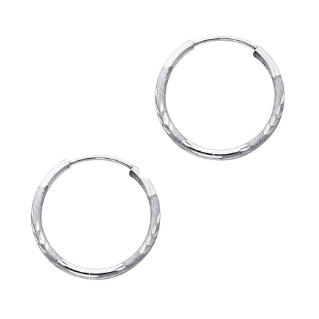 14K White Gold Diamond-Cut 1.5mm Endless Hoop Earrings 19mm on White Background
