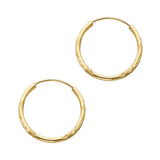 14K Yellow Gold Diamond-Cut 1.5mm Endless Hoop Earrings 19mm on White Background