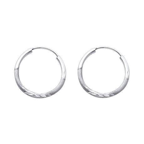 14K White Gold Diamond-Cut 1.5mm Endless Hoop Earrings 16mm on White Background