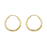 14K Yellow Gold Diamond-Cut 1.5mm Endless Hoop Earrings 16mm on White Background