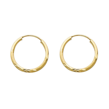 14K Yellow Gold Diamond-Cut 1.5mm Endless Hoop Earrings 16mm on White Background