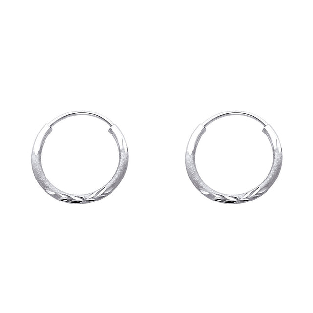 14K Gold Diamond-Cut 1.5mm Endless Hoop Earrings on white background - Italian Fashions