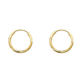 14K Yellow Gold Diamond-Cut 1.5mm Endless Hoop Earrings 14mm on White Background