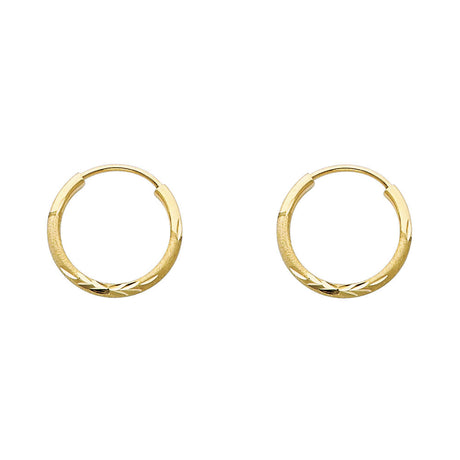 14K Yellow Gold Diamond-Cut 1.5mm Endless Hoop Earrings 14mm on White Background