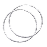 14K White Gold Diamond-Cut 2mm Endless Hoop Earrings 60mm on White Background