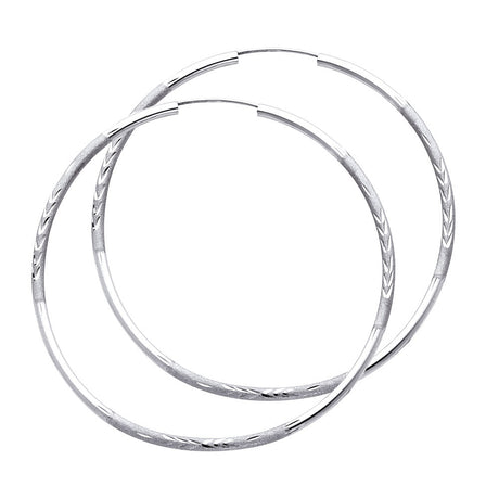 14K White Gold Diamond-Cut 2mm Endless Hoop Earrings 60mm on White Background