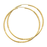 14K Yellow Gold Diamond-Cut 2mm Endless Hoop Earrings 60mm on White Background