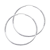 14K White Gold Diamond-Cut 2mm Endless Hoop Earrings 50mm on White Background