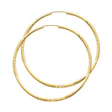 14K Yellow Gold Diamond-Cut 2mm Endless Hoop Earrings 50mm on White Background