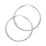 14K White Gold Diamond-Cut 2mm Endless Hoop Earrings 40mm on White Background