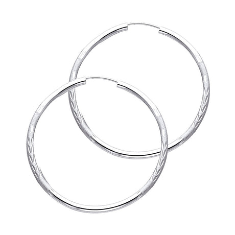 14K White Gold Diamond-Cut 2mm Endless Hoop Earrings 40mm on White Background