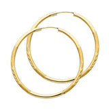 14K Yellow Gold Diamond-Cut 2mm Endless Hoop Earrings 40mm on White Background