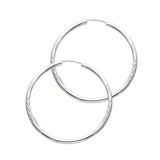 14K White Gold Diamond-Cut 2mm Endless Hoop Earrings 30mm on White Background