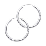 14K White Gold Diamond-Cut 2mm Endless Hoop Earrings 25mm on White Background