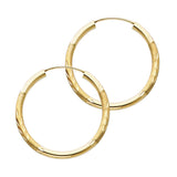 14K Yellow Gold Diamond-Cut 2mm Endless Hoop Earrings 25mm on White Background
