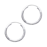 14K White Gold Diamond-Cut 2mm Endless Hoop Earrings 20mm on White Background
