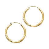 14K Yellow Gold Diamond-Cut 2mm Endless Hoop Earrings 20mm on White Background