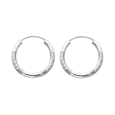 14K White Gold Diamond-Cut 2mm Endless Hoop Earrings 17mm on White Background