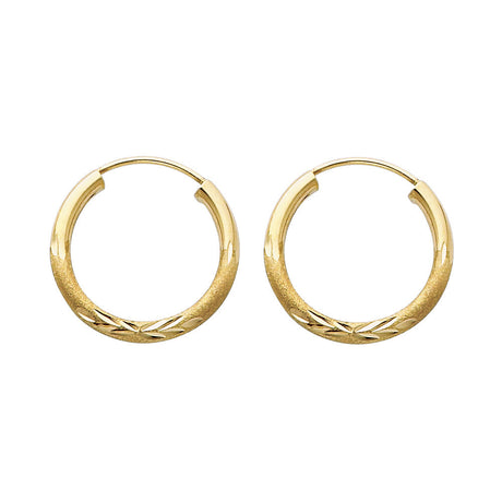 14K Yellow Gold Diamond-Cut 2mm Endless Hoop Earrings 17mm on White Background
