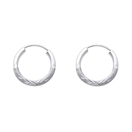 14K Gold Diamond-Cut 2mm Endless Hoop Earrings on white background - Italian Fashions