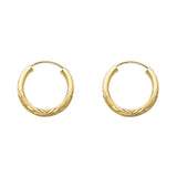 14K Yellow Gold Diamond-Cut 2mm Endless Hoop Earrings 15mm on White Background