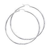 14K White Gold 2mm Diamond-Cut Round Tube Hoop Earrings - 65mm