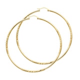 14K Yellow Gold 2mm Diamond-Cut Round Tube Hoop Earrings - 65mm