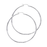 14K White Gold 2mm Diamond-Cut Round Tube Hoop Earrings - 55mm