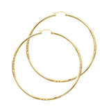 14K Yellow Gold 2mm Diamond-Cut Round Tube Hoop Earrings - 55mm