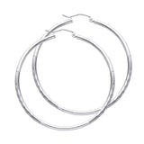 14K White Gold 2mm Diamond-Cut Round Tube Hoop Earrings - 45mm