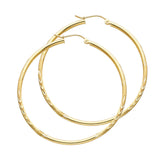 14K Yellow Gold 2mm Diamond-Cut Round Tube Hoop Earrings - 45mm