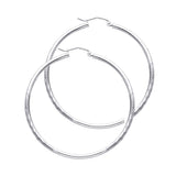 14K White Gold 2mm Diamond-Cut Round Tube Hoop Earrings - 35mm