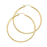 14K Yellow Gold 2mm Diamond-Cut Round Tube Hoop Earrings - 35mm