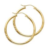 14K Yellow Gold 2mm Diamond-Cut Round Tube Hoop Earrings - 30mm