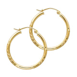 14K Yellow Gold 2mm Diamond-Cut Round Tube Hoop Earrings - 25mm