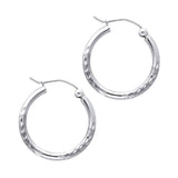 14K White Gold 2mm Diamond-Cut Round Tube Hoop Earrings - 20mm