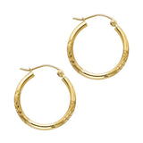 14K Yellow Gold 2mm Diamond-Cut Round Tube Hoop Earrings - 20mm