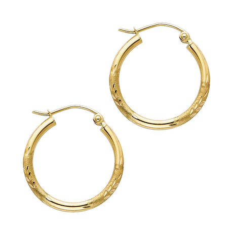 14K Yellow Gold 2mm Diamond-Cut Round Tube Hoop Earrings - 20mm