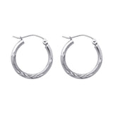 14K White Gold 2mm Diamond-Cut Round Tube Hoop Earrings - 17mm