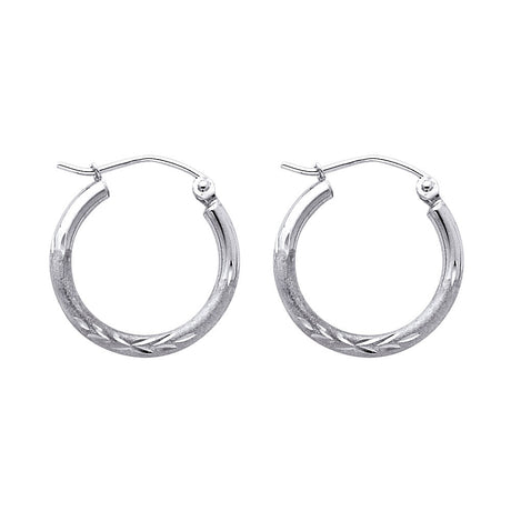 14K White Gold 2mm Diamond-Cut Round Tube Hoop Earrings - 17mm