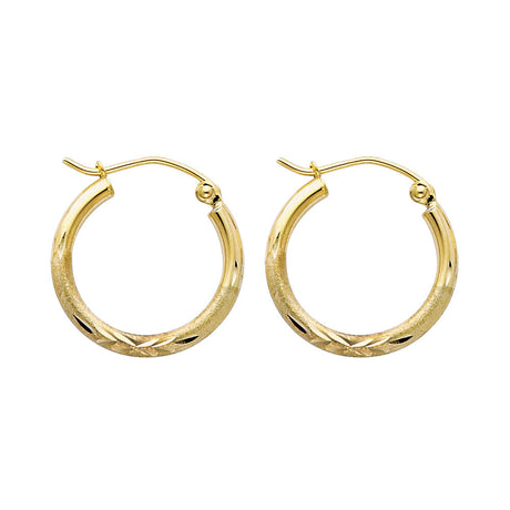 14K Yellow Gold 2mm Diamond-Cut Round Tube Hoop Earrings - 17mm